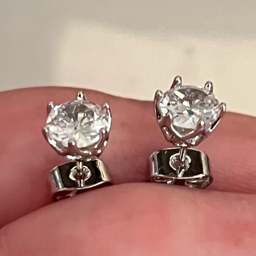Silver Diamond Stud Earrings